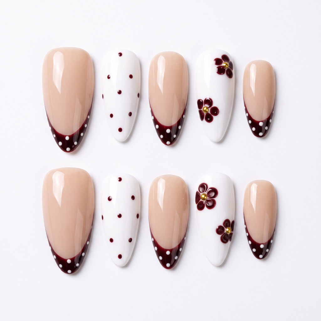 Vintage Burgundy Floral & Porcelain Dots