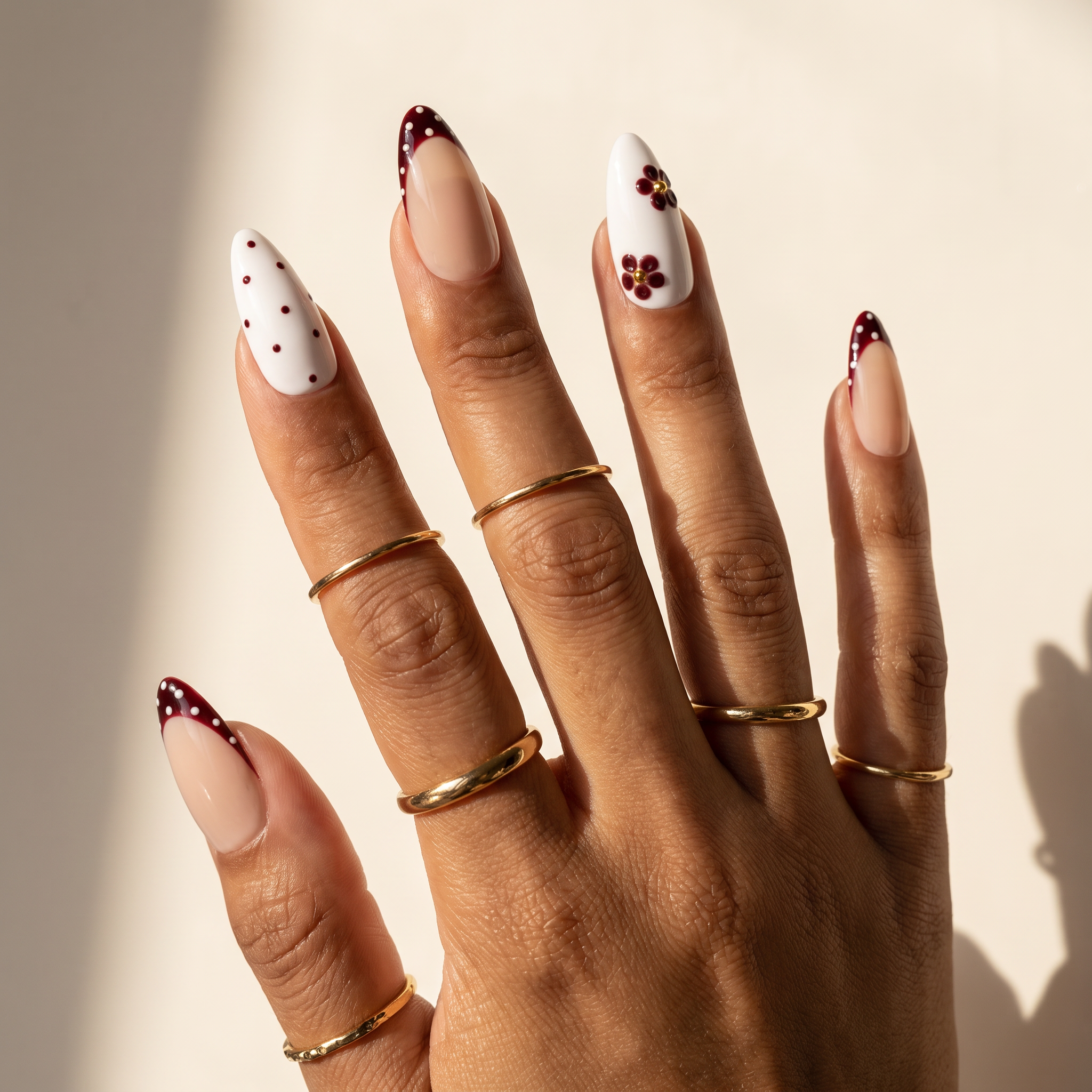 Vintage Burgundy Floral & Porcelain Dots
